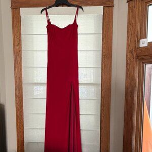 La Femme Red Open-Back Gown with Front Slit (New)